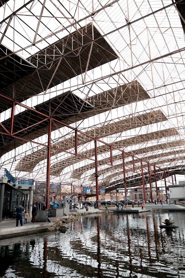Historic train shed and lake at St. Louis Union Station